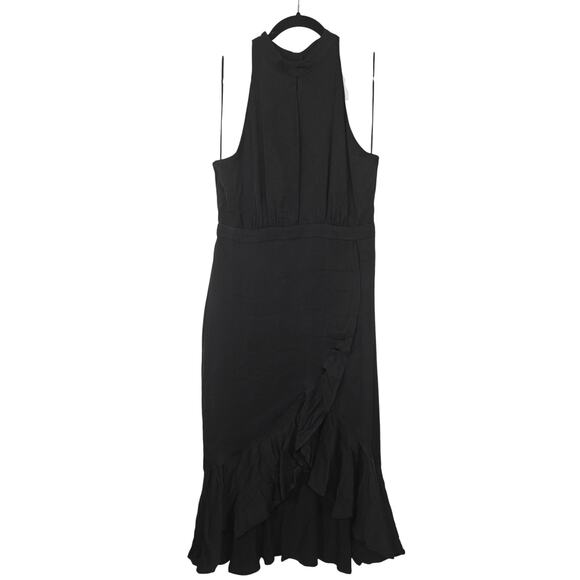 Good American Dress Womens 4 Black Satin Halter Midi Ruffle Evening Party Date - Picture 1 of 10